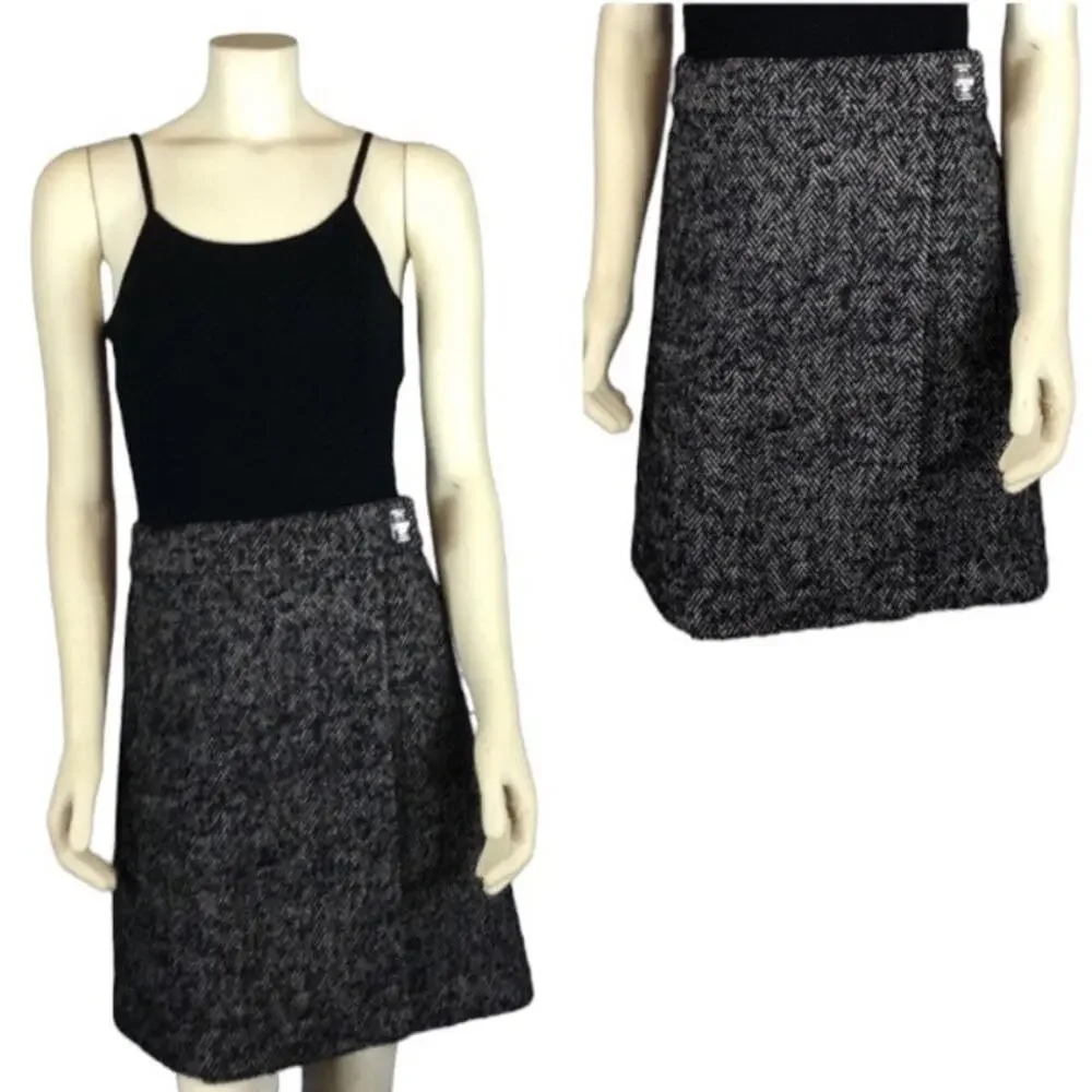 Michael Kors Herringbone Wrap Skirt black & white silver hard wear size 12